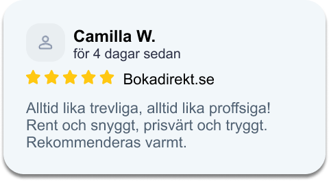 Omdöme från Camilla W. på Bokadirekt: Alltid lika trevliga, alltid lika proffsiga! Rent och snyggt, prisvärt och tryggt. Rekommenderas varmt.